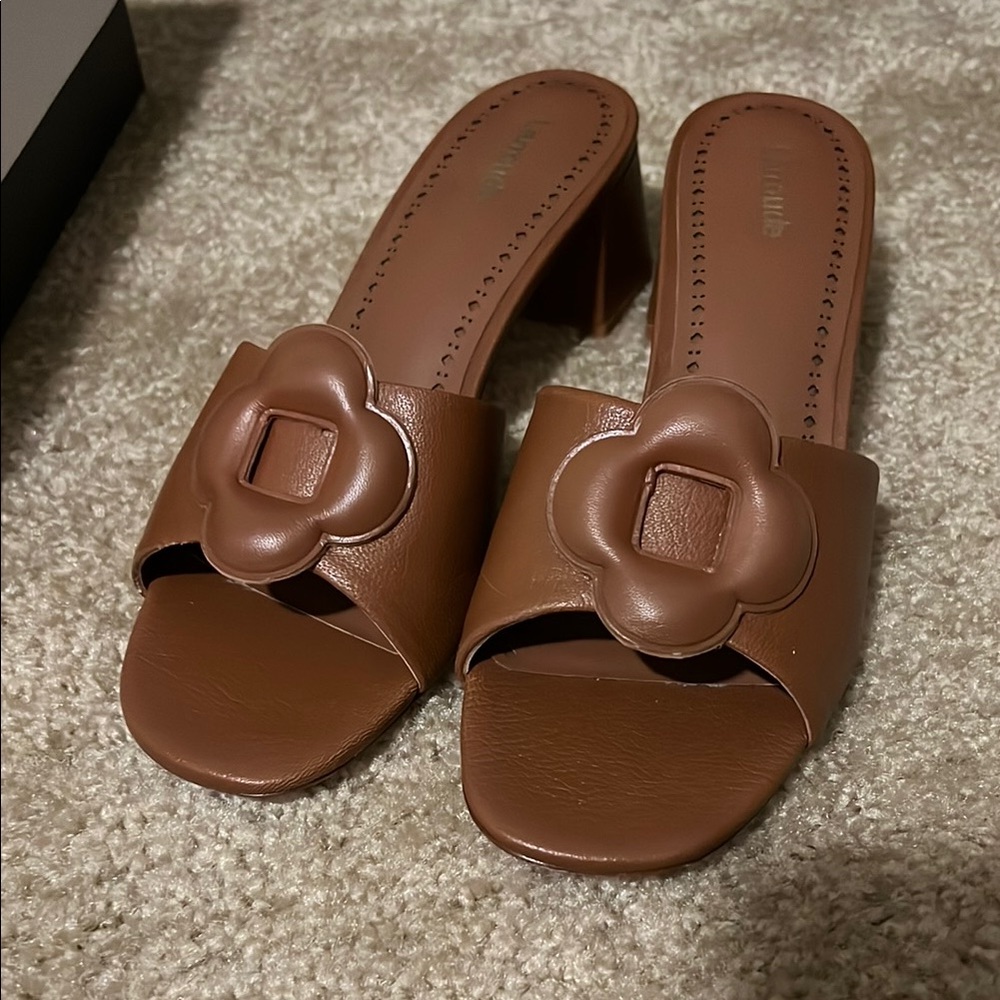 Larroude Brown Leather Flora Mules size 9 excellent condition